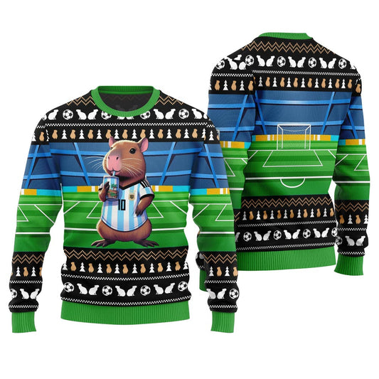 Funny Capybara Football Ugly Christmas Sweater