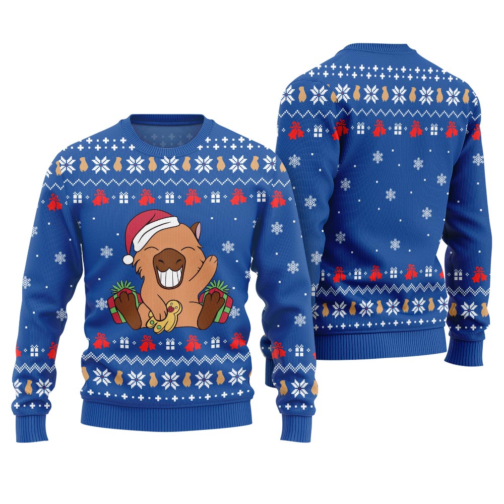 Funny Capybara Santa Hat Ugly Xmas Sweater