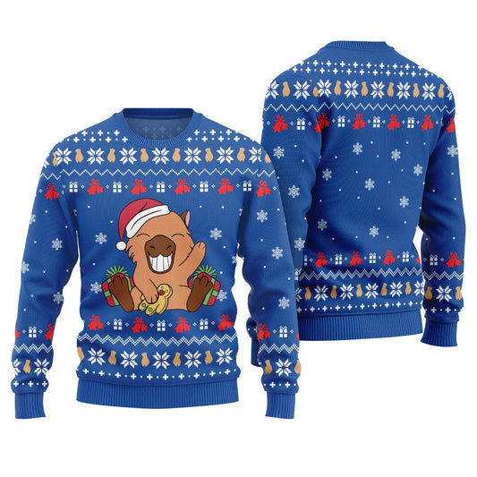 Funny Capybara Santa Hat Ugly Xmas Sweater