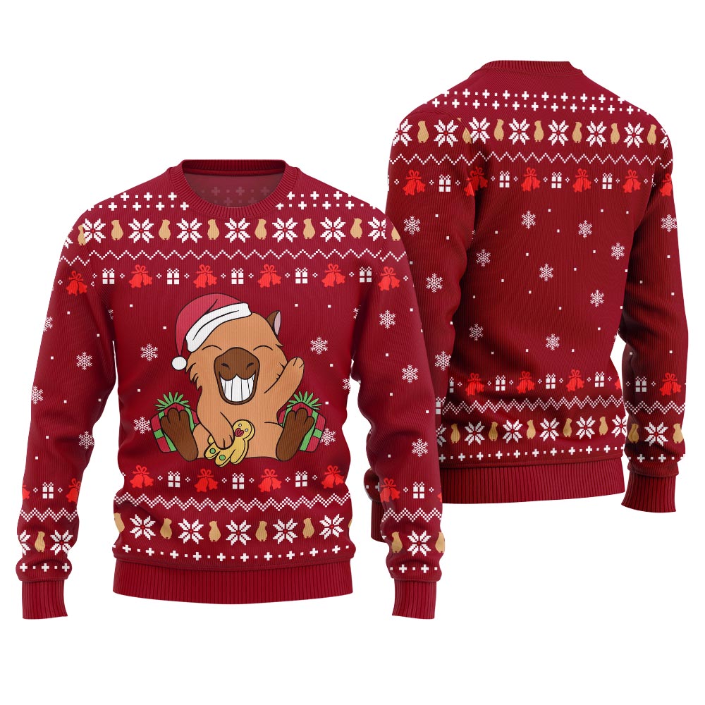 Funny Capybara Santa Hat Ugly Xmas Sweater