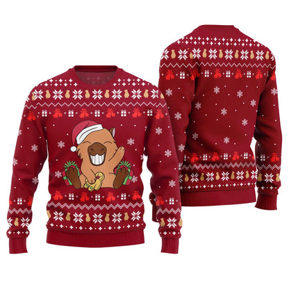 Funny Capybara Santa Hat Ugly Xmas Sweater