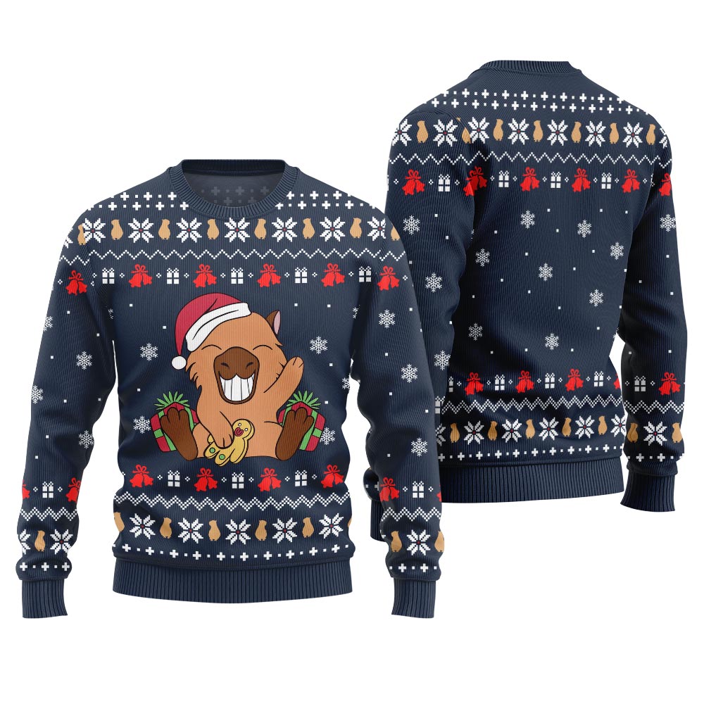 Funny Capybara Santa Hat Ugly Xmas Sweater