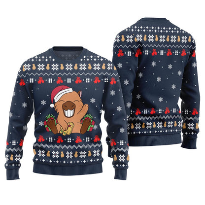 Funny Capybara Santa Hat Ugly Xmas Sweater