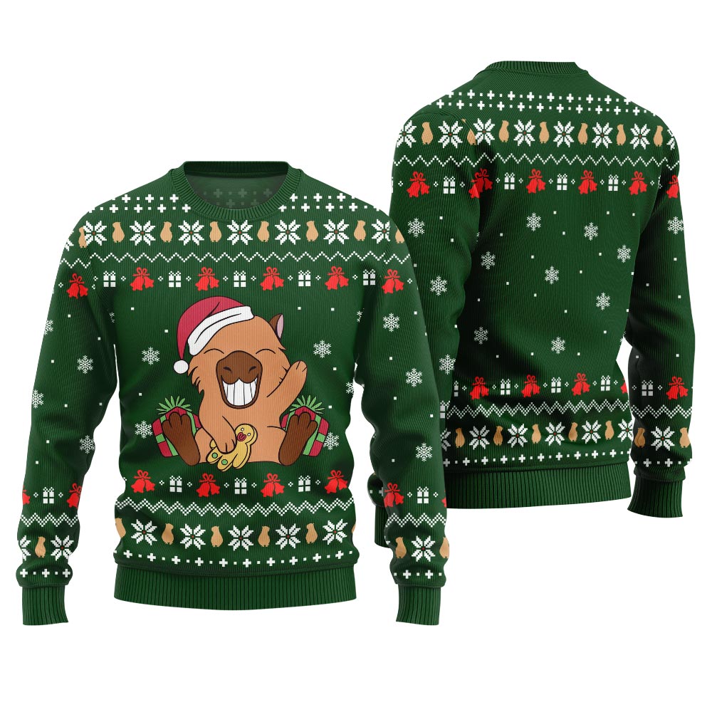 Funny Capybara Santa Hat Ugly Xmas Sweater