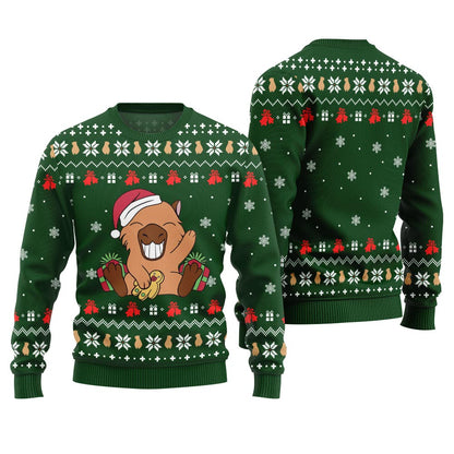 Funny Capybara Santa Hat Ugly Xmas Sweater