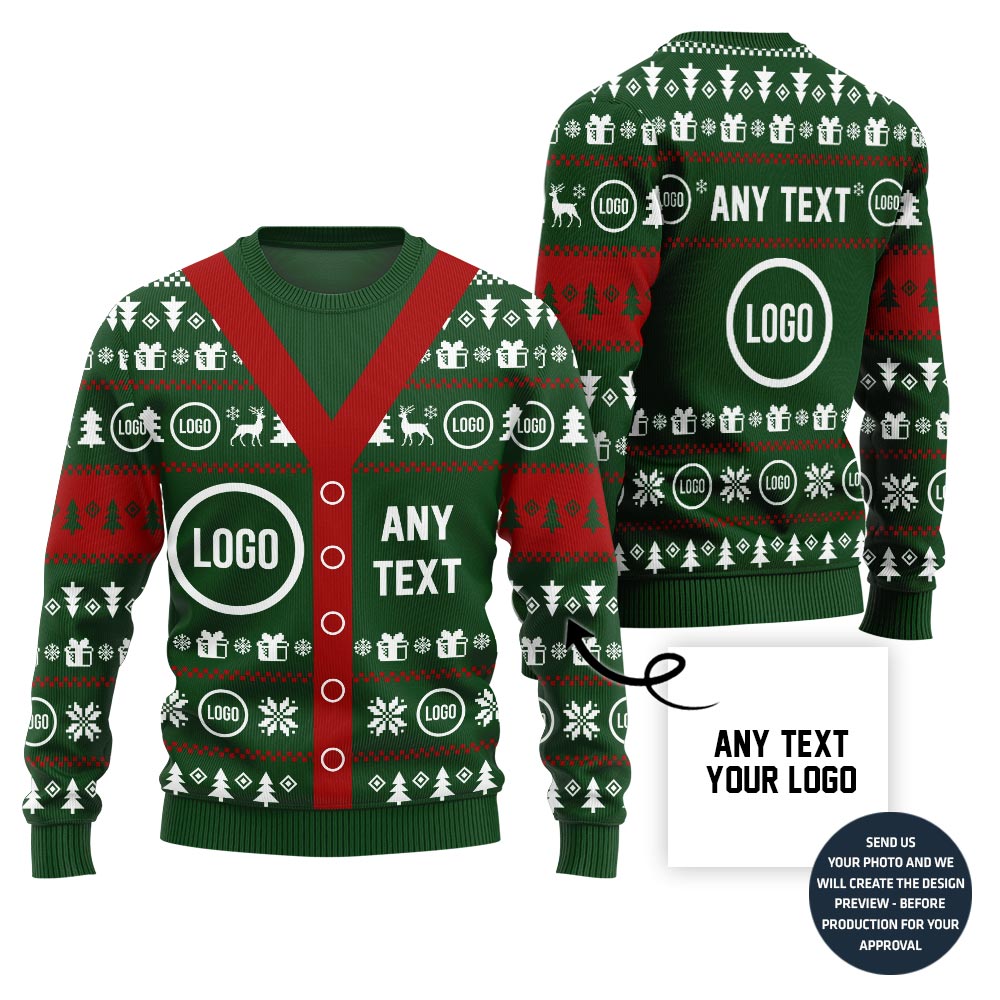 Funny Cardigan Look Custom Logo And Text Ugly Christmas Sweater