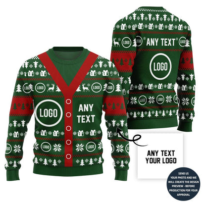 Funny Cardigan Look Custom Logo And Text Ugly Christmas Sweater