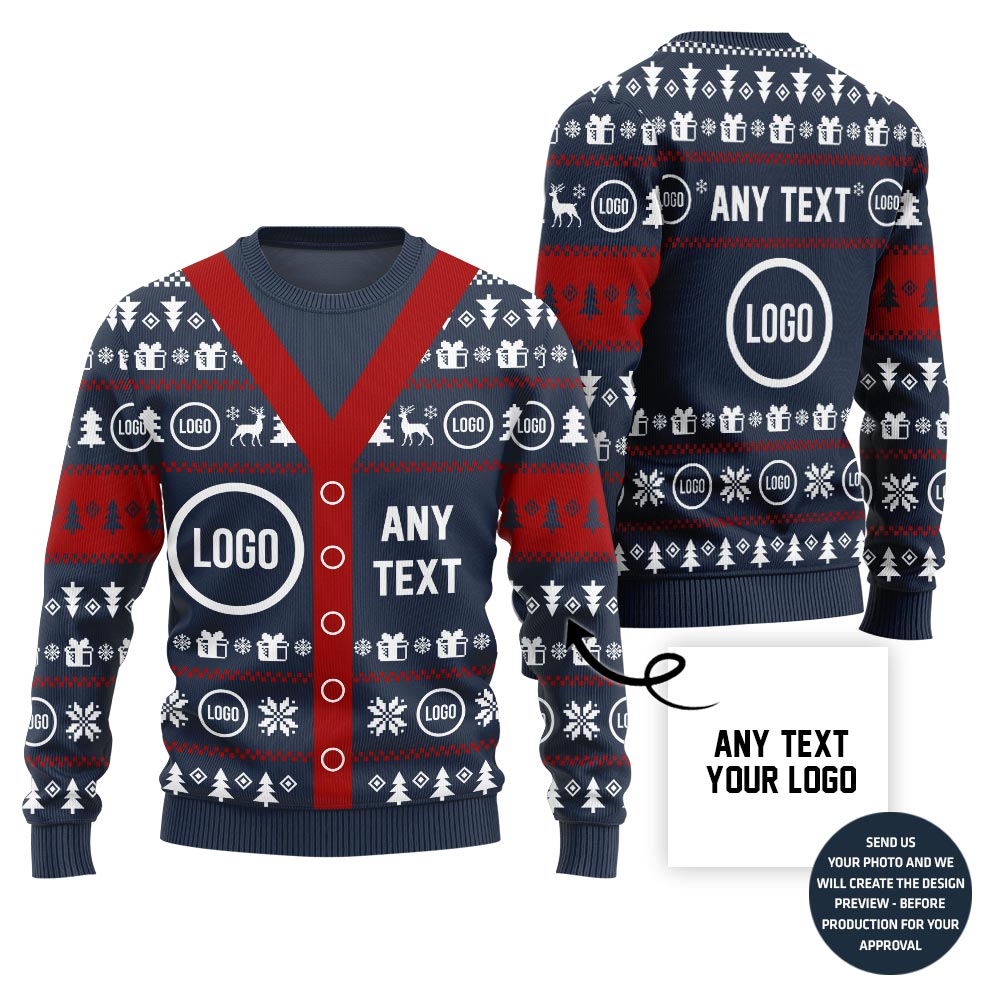Funny Cardigan Look Custom Logo And Text Ugly Christmas Sweater