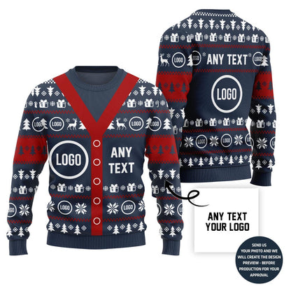 Funny Cardigan Look Custom Logo And Text Ugly Christmas Sweater