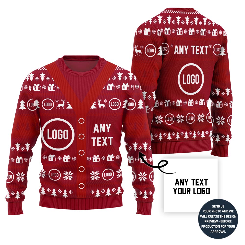 Funny Cardigan Look Custom Logo And Text Ugly Christmas Sweater