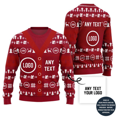 Funny Cardigan Look Custom Logo And Text Ugly Christmas Sweater