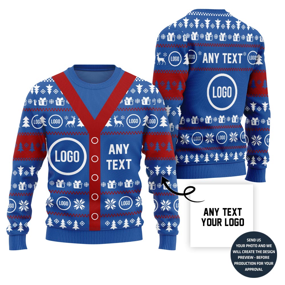 Funny Cardigan Look Custom Logo And Text Ugly Christmas Sweater