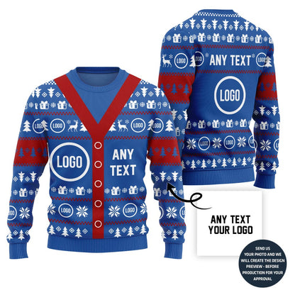 Funny Cardigan Look Custom Logo And Text Ugly Christmas Sweater