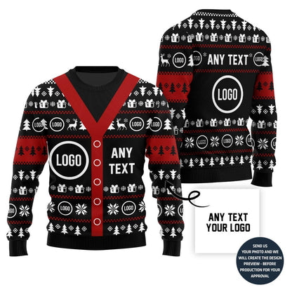 Funny Cardigan Look Custom Logo And Text Ugly Christmas Sweater