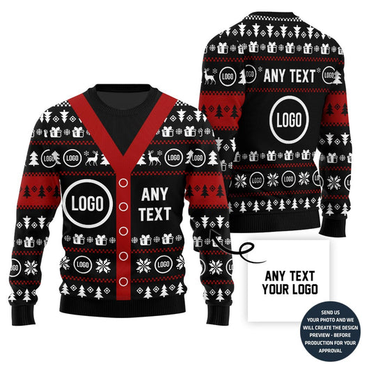 Funny Cardigan Look Custom Logo And Text Ugly Christmas Sweater
