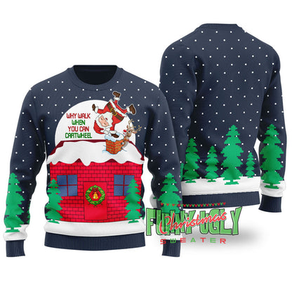 Funny Cartwheel Santa Ugly Christmas Sweater Navy