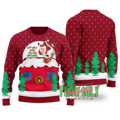 Funny Cartwheel Santa Ugly Christmas Sweater Cardinal Red