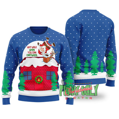 Funny Cartwheel Santa Ugly Christmas Sweater Royal