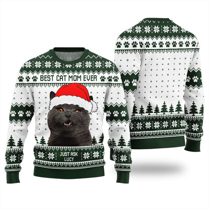 Funny Cat Mom Custom Pet Christmas Sweatshirt For Men