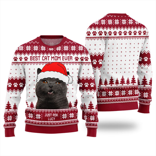 Funny Cat Mom Custom Face Ugly Christmas Sweater Unisex