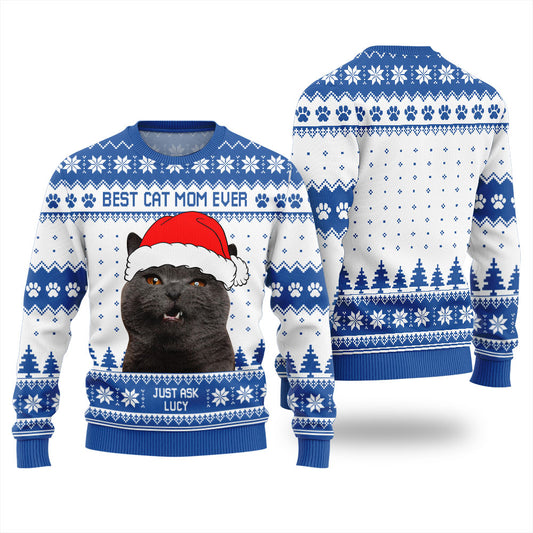 Funny Cat Mom Custom Face Xmas Sweaters For Ladies
