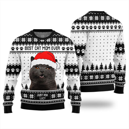 Funny Cat Mom Custom Face Xmas Sweaters For Ladies