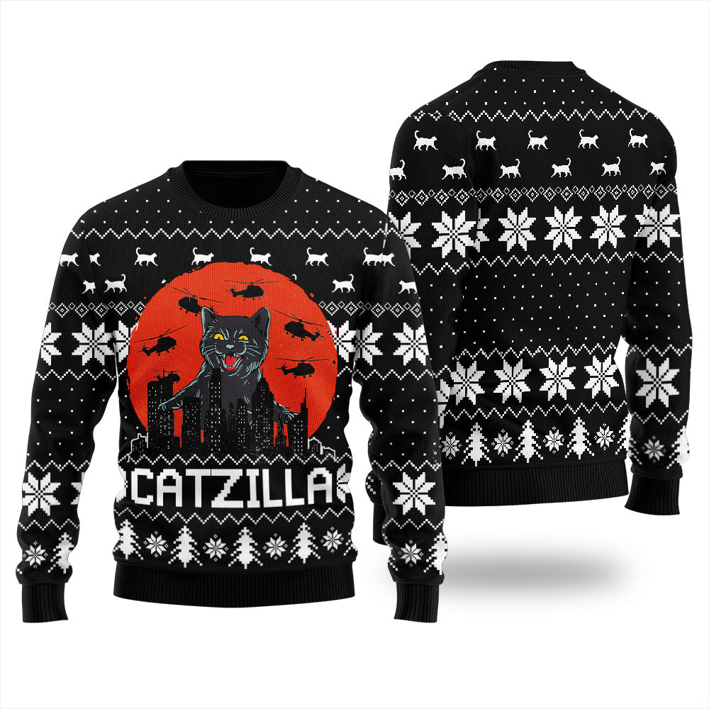 Funny Catzilla Happy Halloween Ugly Sweater