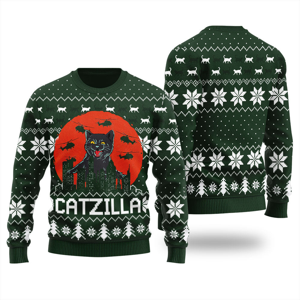 Funny Catzilla Happy Halloween Ugly Sweater