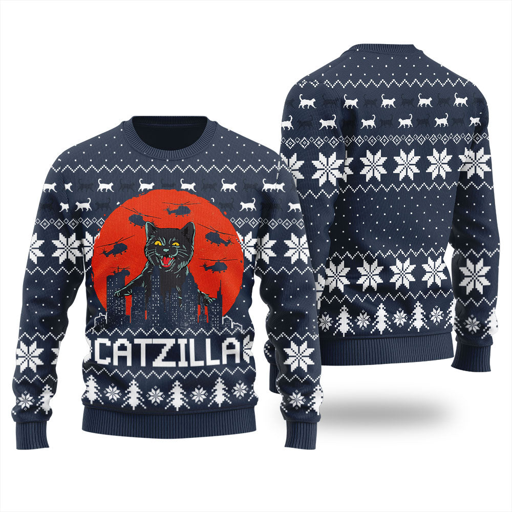 Funny Catzilla Happy Halloween Ugly Sweater