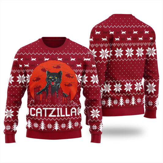 Funny Catzilla Happy Halloween Ugly Sweater