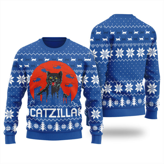 Funny Catzilla Happy Halloween Ugly Sweater For Women