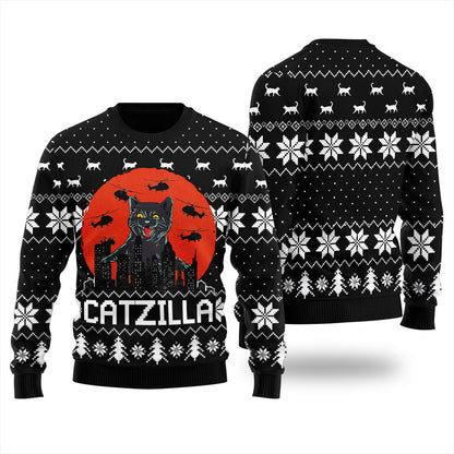 Funny Catzilla Happy Halloween Ugly Sweater For Women