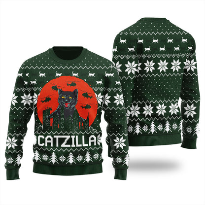 Funny Catzilla Happy Halloween Ugly Sweater For Women