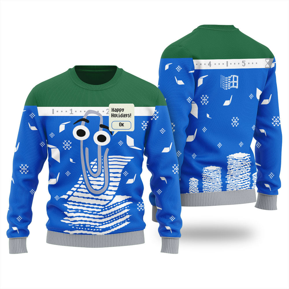 Funny Clippy Ugly Christmas Sweater For Men