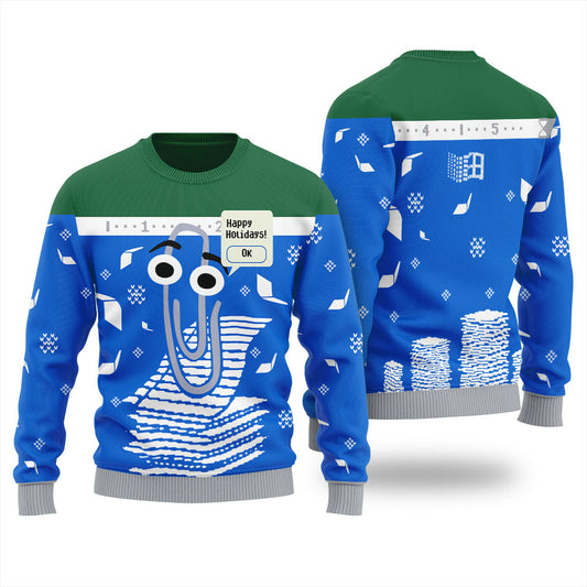 Funny Clippy Ugly Christmas Sweater For Men