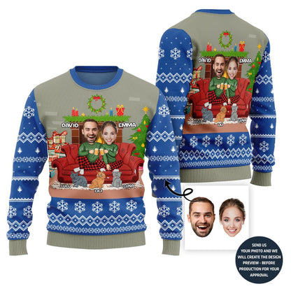 Funny Couple With Cats and Dogs Holiday Sweater