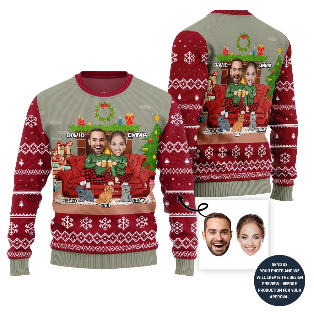 Funny Couple With Cats and Dogs Holiday Sweater