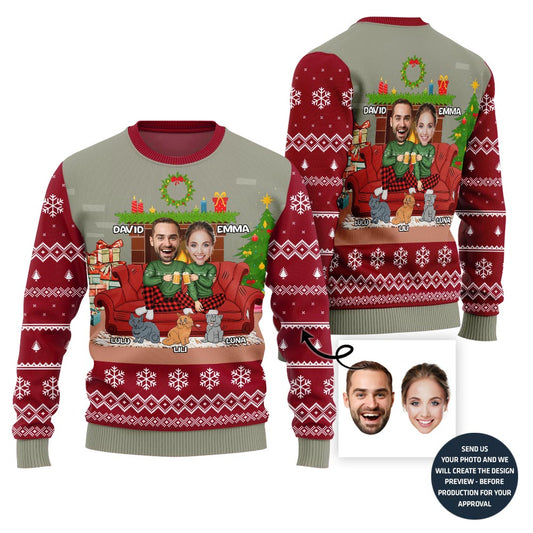 Funny Couple With Cats and Dogs Holiday Sweater