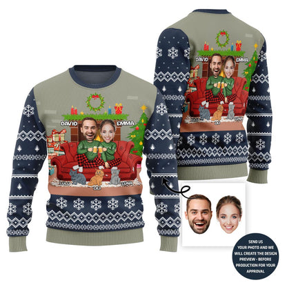 Funny Couple With Cats and Dogs Holiday Sweater