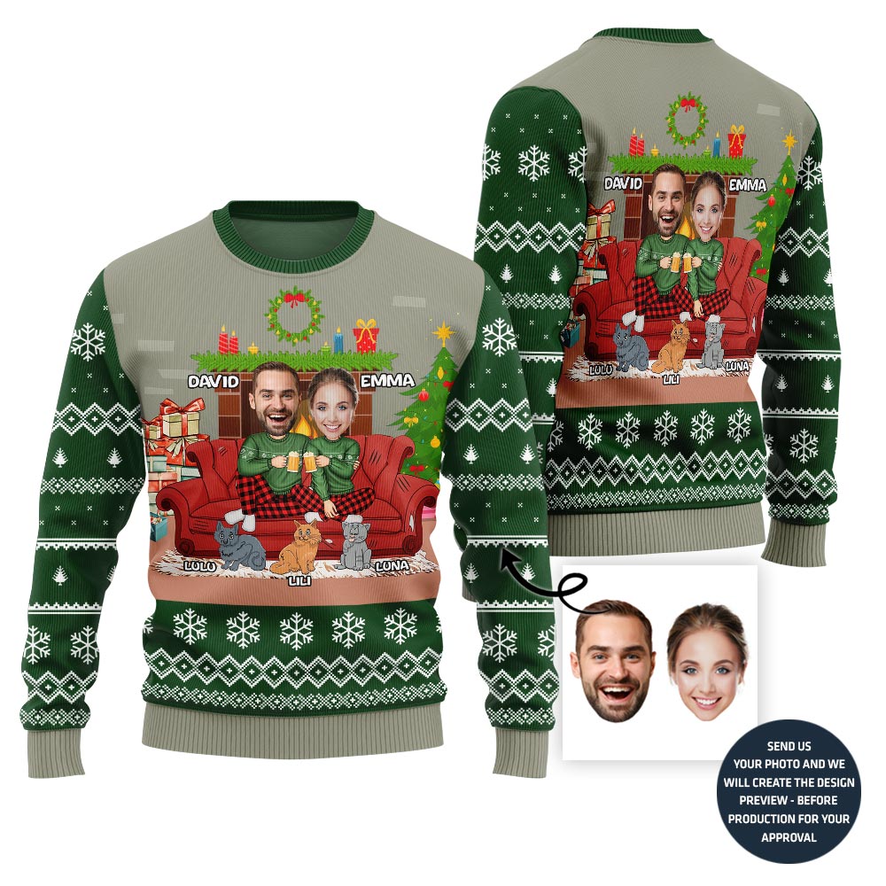 Funny Couple With Cats and Dogs Holiday Sweater