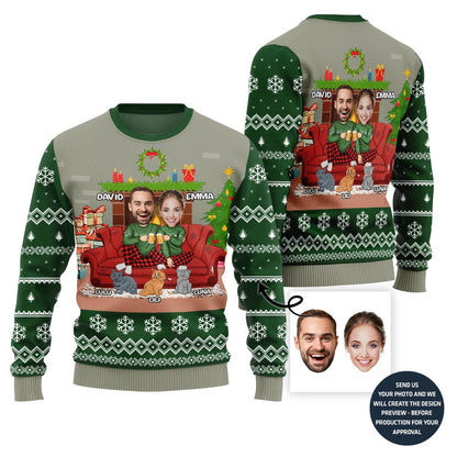 Funny Couple With Cats and Dogs Holiday Sweater