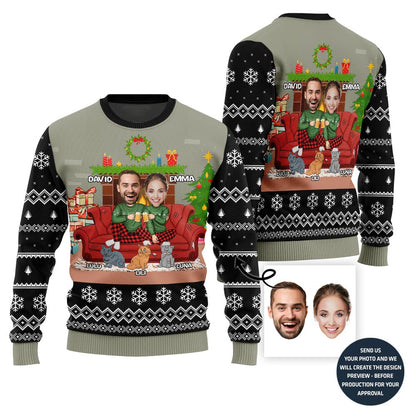 Funny Couple With Cats and Dogs Holiday Sweater