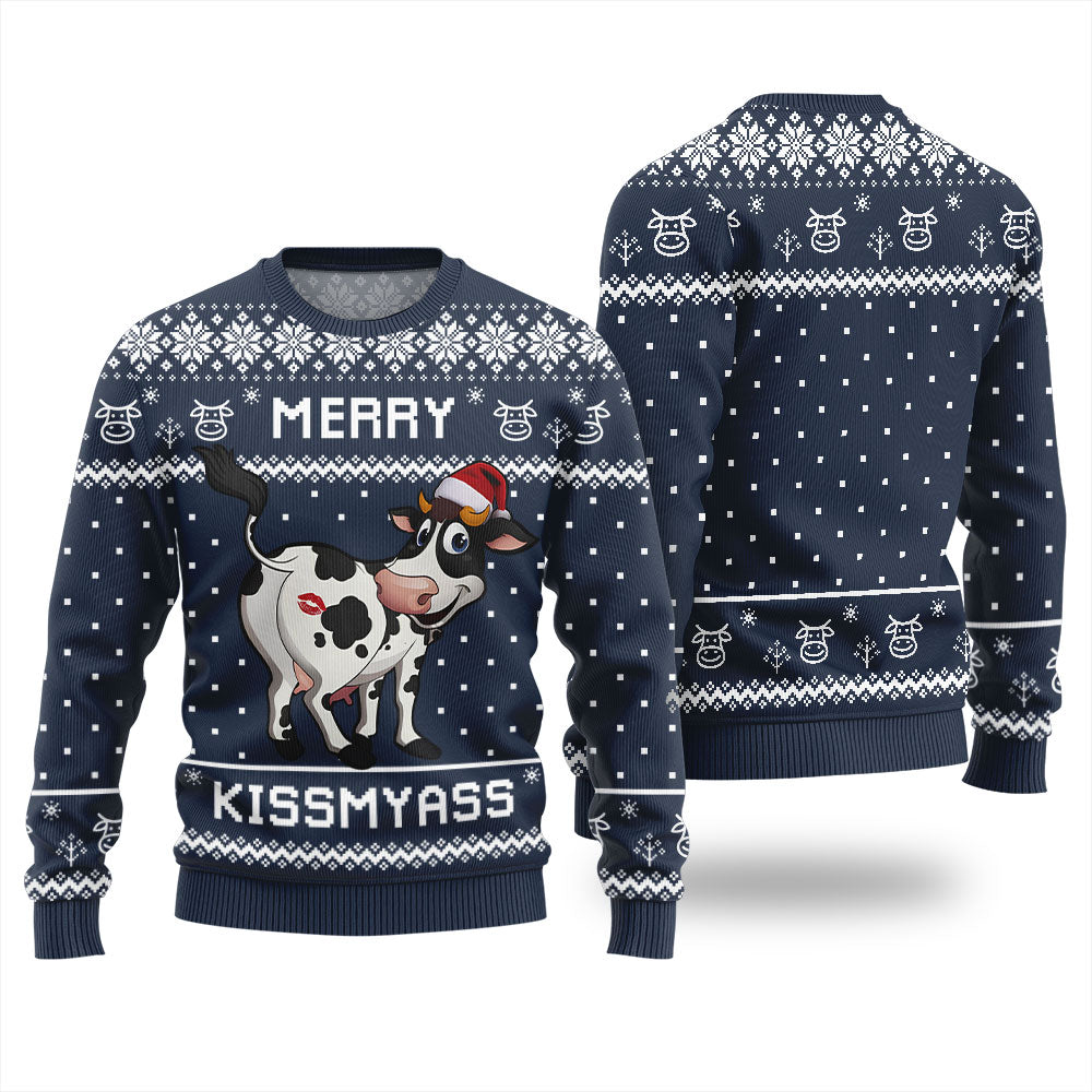 Funny Cow Merry Kissmyass Christmas Sweater