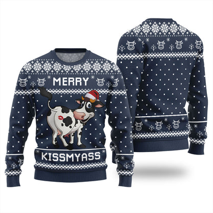 Funny Cow Merry Kissmyass Christmas Sweater