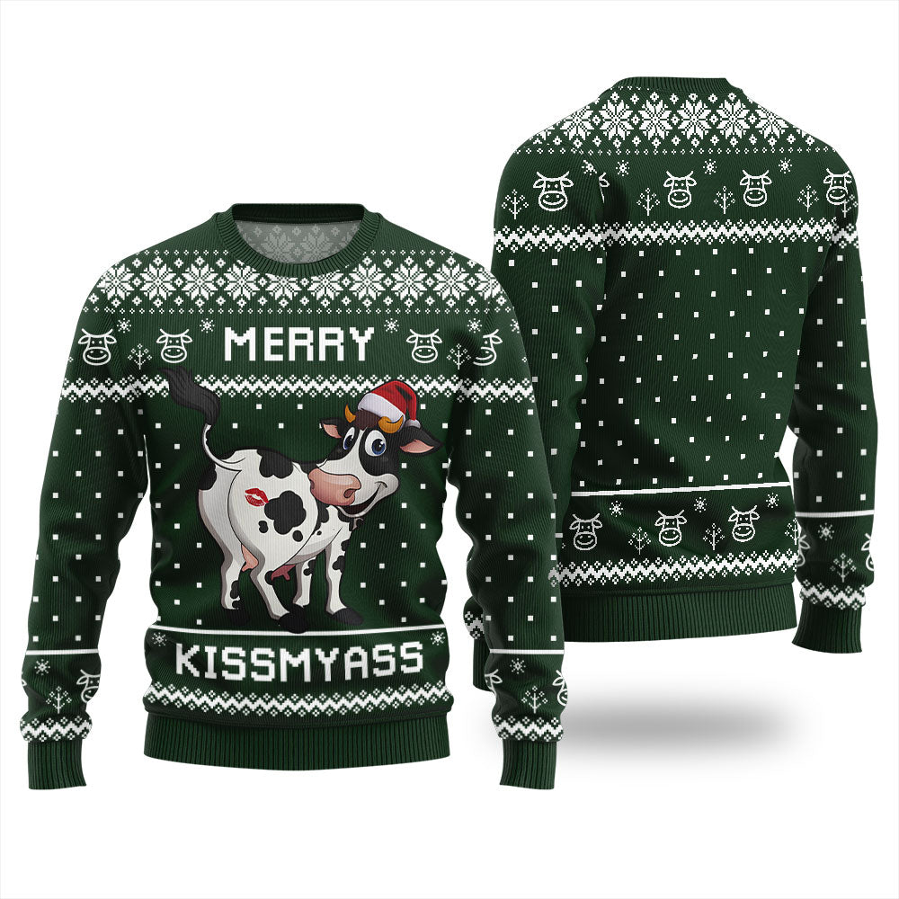 Funny Cow Merry Kissmyass Christmas Sweater