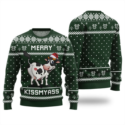 Funny Cow Merry Kissmyass Christmas Sweater