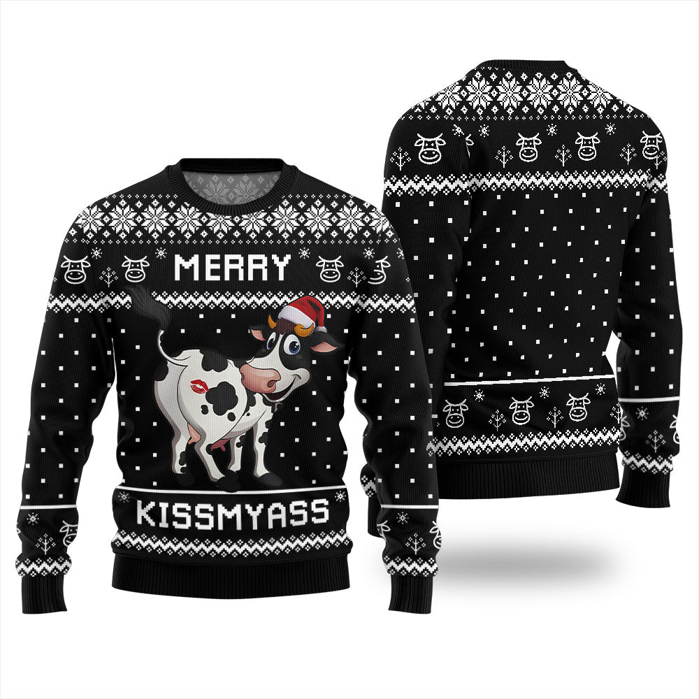 Funny Cow Merry Kissmyass Christmas Sweater