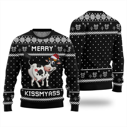 Funny Cow Merry Kissmyass Christmas Sweater