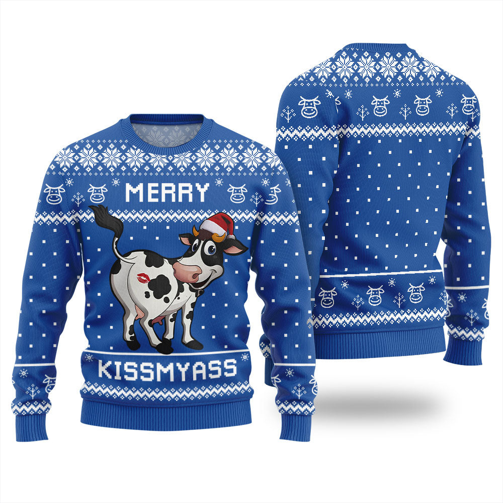 Funny Cow Merry Kissmyass Christmas Sweater