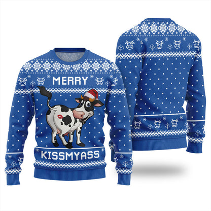 Funny Cow Merry Kissmyass Christmas Sweater
